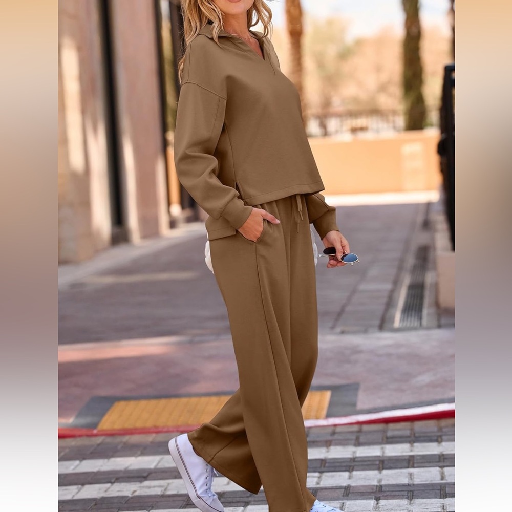EVALESS Two Piece Women Lounge Set in Coffee 2X - Picture 4 of 16